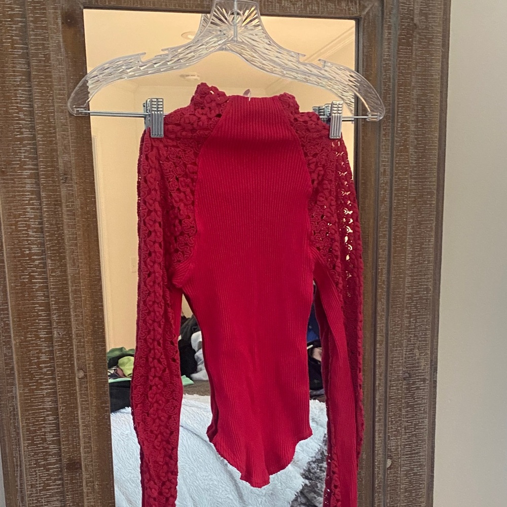 Free People Hot Pink Lace Turtleneck